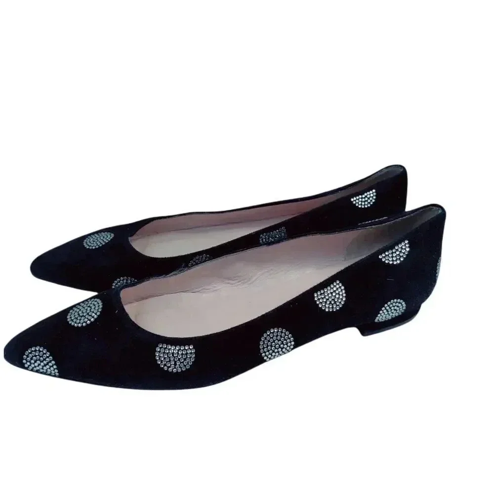 Kate Spade Bayla black suede crystal polka dot pointed flats size 7.5 - Picture 2 of 16